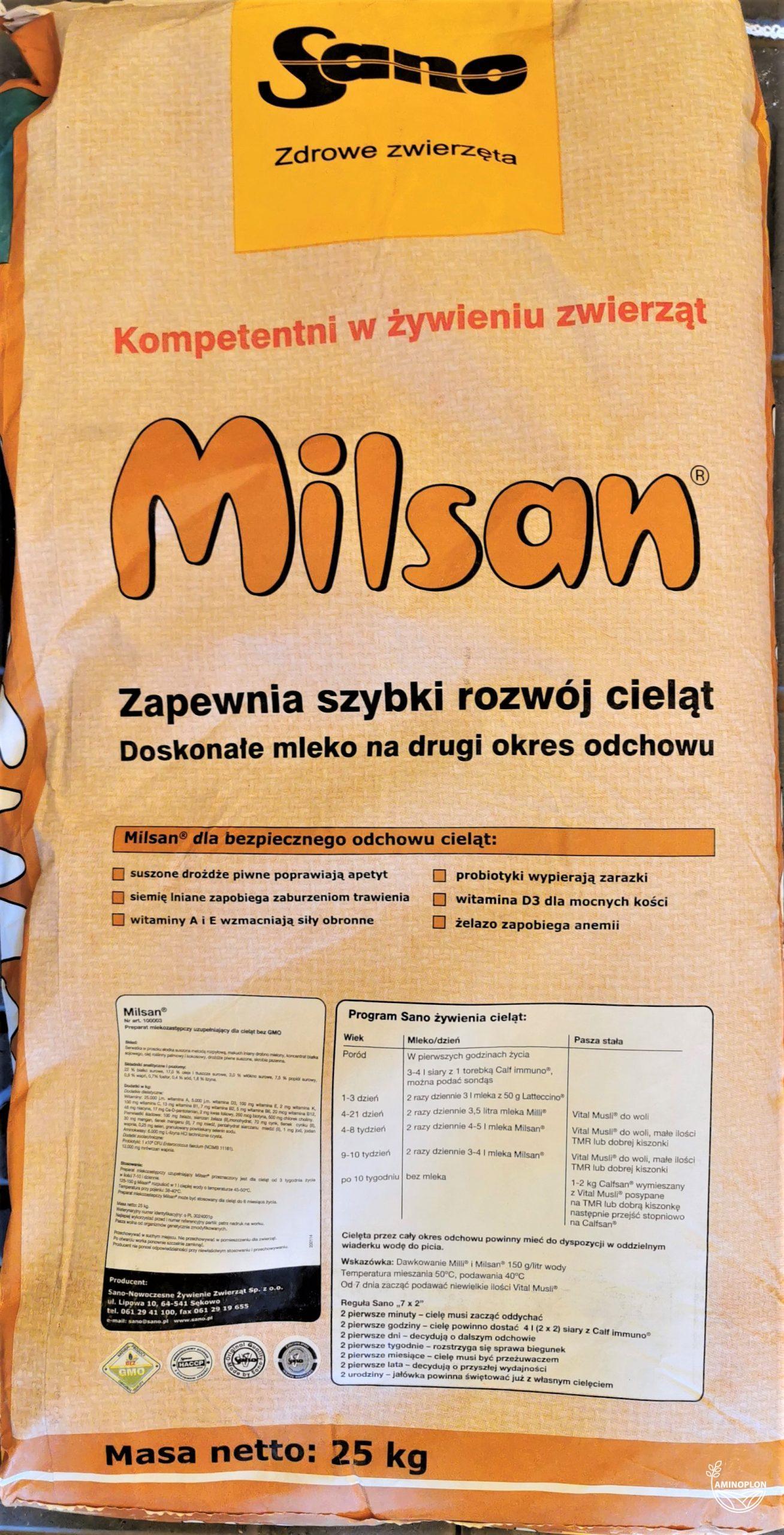 SANO Milsan 25kg - mleko zastępcze dla cieląt od 3 tyg - materiał paszowy