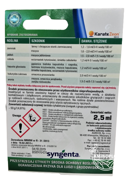 SYNGENTA Karate Zeon (050CS) - zwalcza mszyce, gąsienice, stonkę ziemniaczaną i inne szkodniki