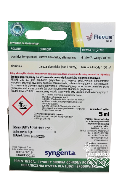 SYNGENTA Revus (250SC) – zwalcza zarazę oraz mączniaka rzekomego