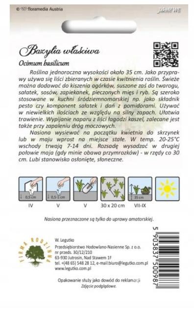 LEGUTKO Bazylia właściwa zielonolistna 1g