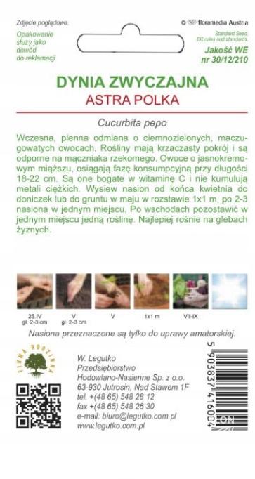 LEGUTKO Cukinia Astra Polka dynia zwyczajna 3g
