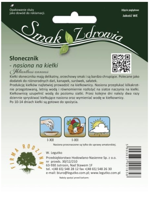 LEGUTKO Słonecznik nasiona na kiełki 40g